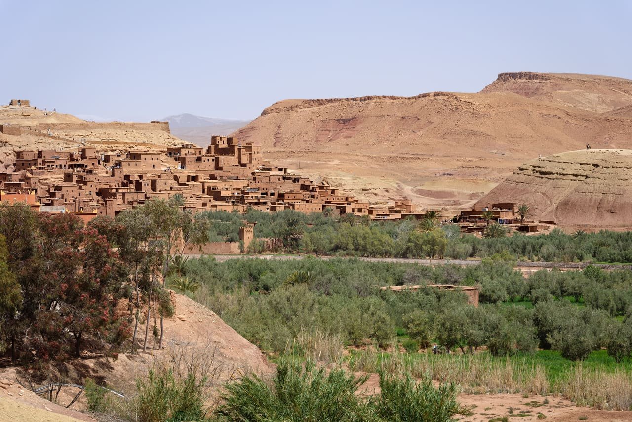 The fortified earthen ksar of Aït Benhaddou above the riverbed