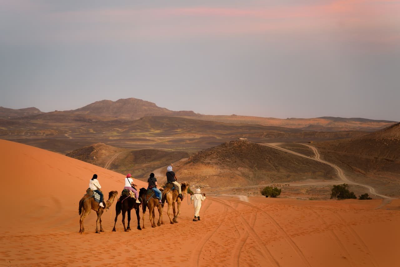 Sunset light across the sand ridges of the Erg Chebbi near Merzouga